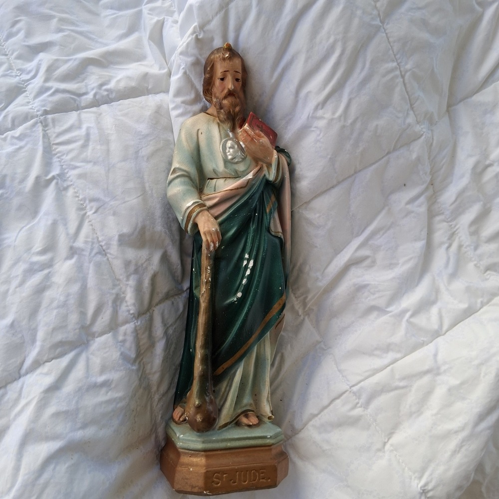 Vintage St Jude Thaddeus Chalkware Statue Religious Figure 12 Inch Patron Saint